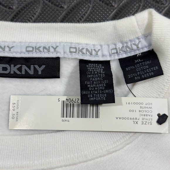 DKNY Sweatshirt Women's XL White Logo Long Sleeve Crew Neck Pullover Gorpcore - Picture 4 of 6